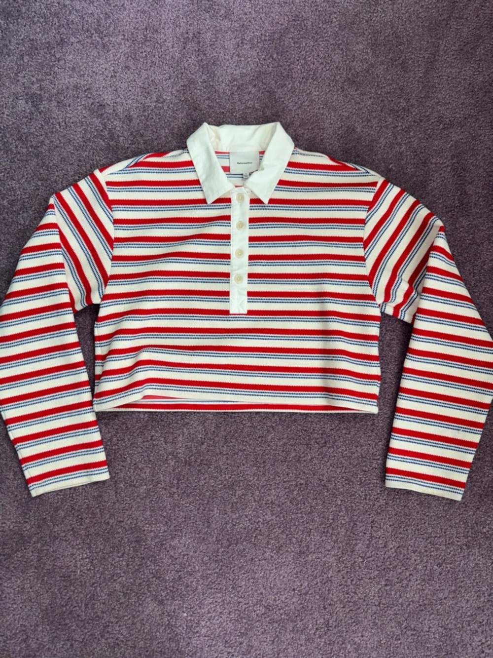 Striped Cropped Rugby Top - Red, White, Blue